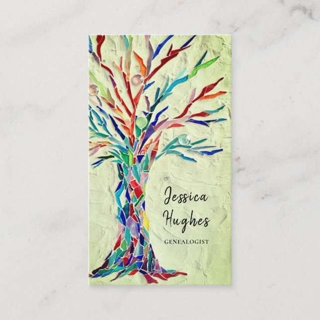 Genealogist Family History Family Tree Green Business Card (Front)