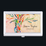 Genealogist Family Tree Beige Business Card Case<br><div class="desc">This unique Family Tree business card case is ideal for those involved in genealogy and research. The original Tree of Life design was made in mosaic using small fragments of brightly colored glass. Personalize it with your name and contact details and to edit further by click the "customize further" link...</div>
