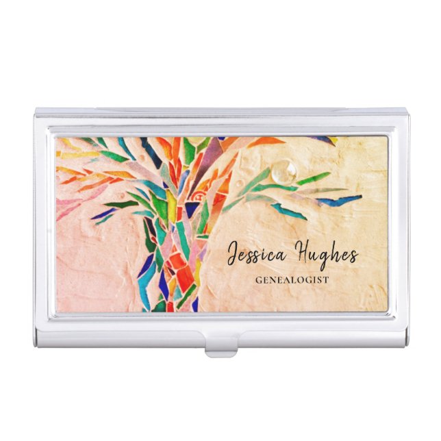 Genealogist Family Tree Beige Business Card Case (Front)