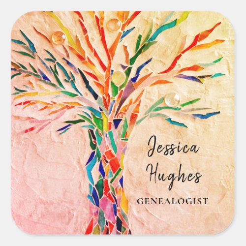 Genealogist Family Tree Beige Square Sticker