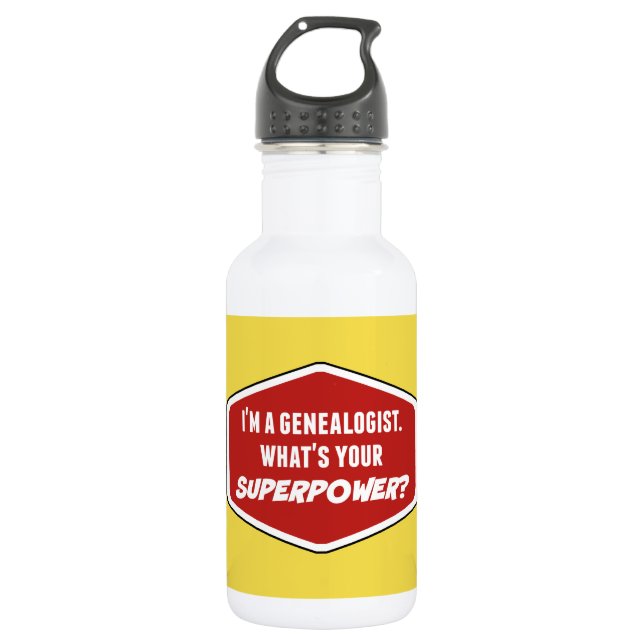 Genealogist Superpower Custom Water Bottle (18 oz) (Front)