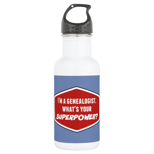 Genealogist Superpower Custom Water Bottle (18 oz) (Front)