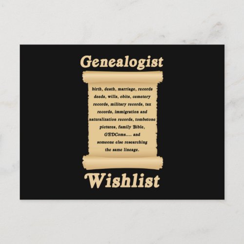 Genealogist Wish List Tree Genealogy Family Gift Postcard