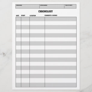 Genealogy Chronology Sheet