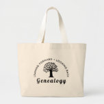 Genealogy Family Ancestry Black Print Quote Gift Large Tote Bag<br><div class="desc">Leaning Forward • Looking Back. A quote or saying that describes genealogy well. A family researcher or genealogist is, of course, curious and interested in ancestors who came before, but also intent on documenting their findings for those who will come after. Nice gift for the genealogist in your family. Maybe...</div>