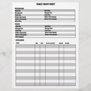 Genealogy Family Group Sheet