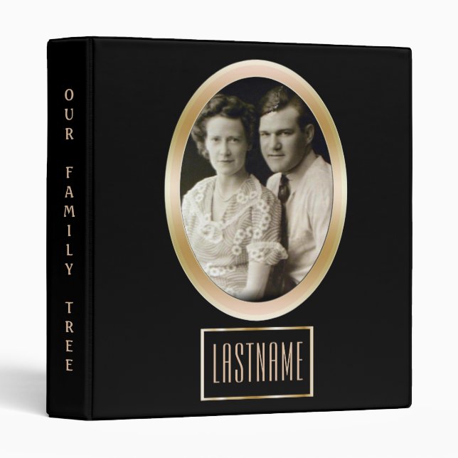 Genealogy Family Tree | Custom Photo Black Gold Binder (Front/Spine)