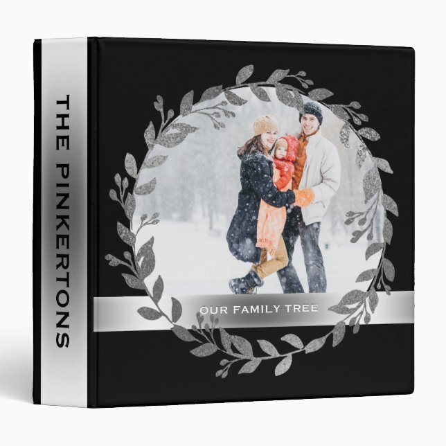 Genealogy Family Tree Silver Botanical Photo 3 Ring Binder (Front/Spine)