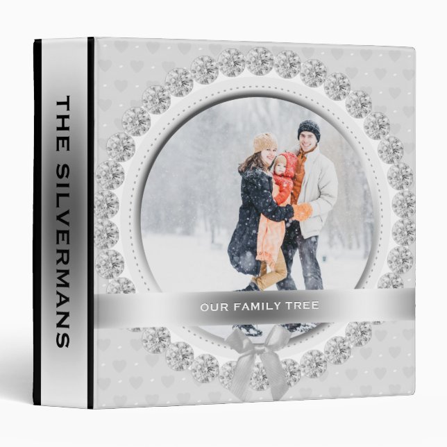 Genealogy Family Tree Silver Diamonds Photo 3 Ring Binder (Front/Spine)