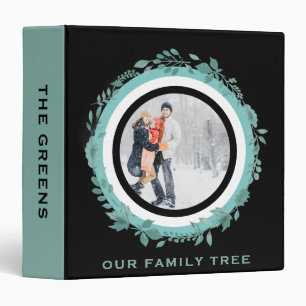 Genealogy Family Tree Teal Botanical Wreath Photo 3 Ring Binder
