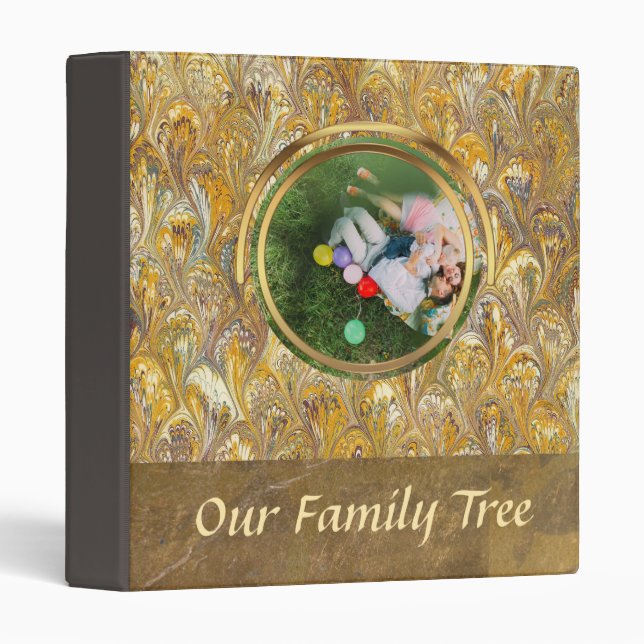 Genealogy Gold Paisley | Family Tree Leather Look 3 Ring Binder (Front/Spine)