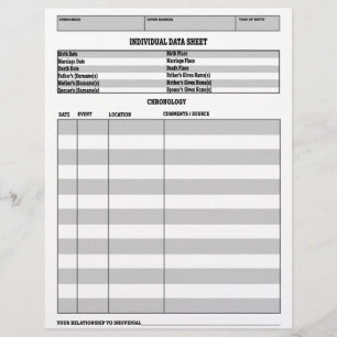 Genealogy Individual Data Sheet Chronology
