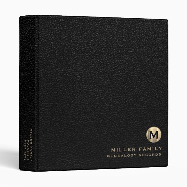 Genealogy Records Black Leather Book Binder (Front/Spine)