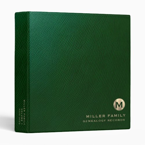 Genealogy Records Green Leather Book Binder