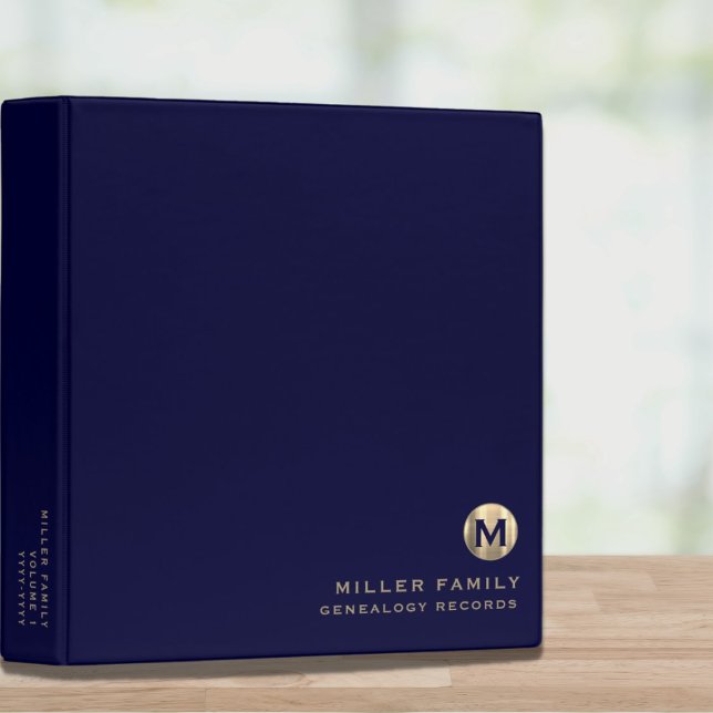 Genealogy Records Navy Gold Monogram 3 Ring Binder (Creator Uploaded)