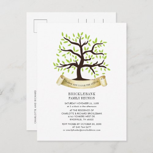 Genealogy Tree Family Reunion Annual Party Invitation Postcard