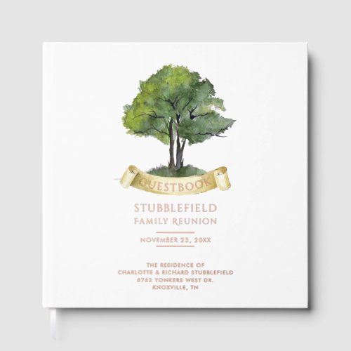 Genealogy Tree Watercolor Family Reunion Rose Gold Foil Guest Book