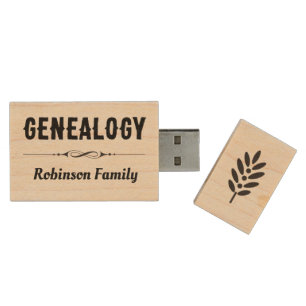 Genealogy with name and family tree icon wood flash drive