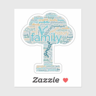 Genealogy Word Tree Custom-Cut Vinyl Sticker Blue