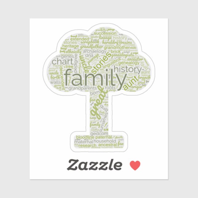 Genealogy Word Tree Custom-Cut Vinyl Sticker Green (Sheet)