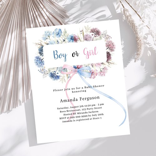 Gener reveal party blue pink florals bow boy girl