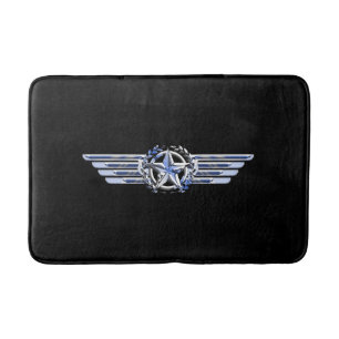 General Air Pilot Chrome Like Star Wings Black Bathroom Mat