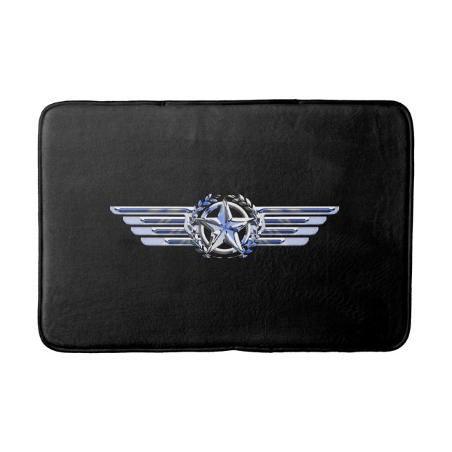 General Air Pilot Chrome Like Star Wings Black Bathroom Mat (Front)