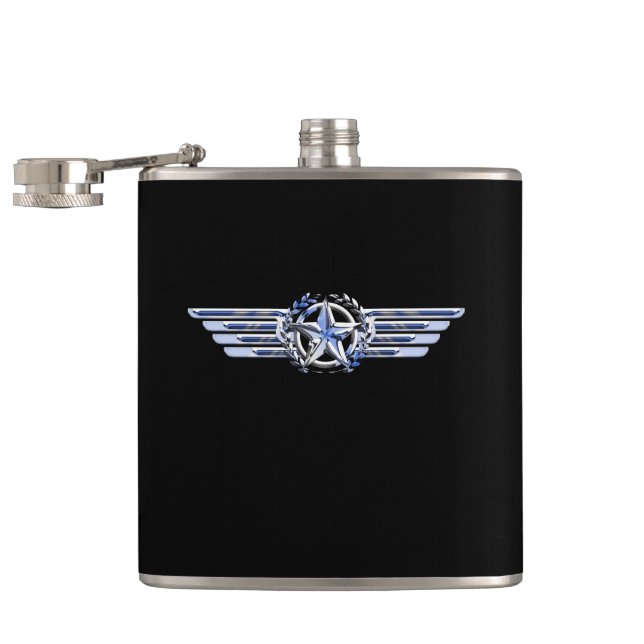 General Air Pilot Chrome Like Star Wings Black Flask (Opened)
