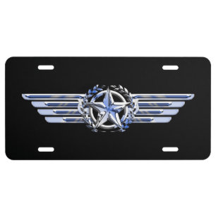 General Air Pilot Chrome Like Star Wings Black License Plate