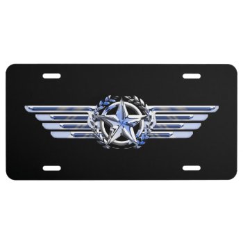 General Air Pilot Chrome Like Star Wings Black License Plate by AmericanStyle at Zazzle