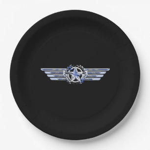 General Air Pilot Chrome Like Star Wings Black Paper Plates