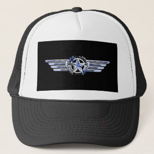 General Air Pilot Chrome Like Star Wings Black Trucker Hat