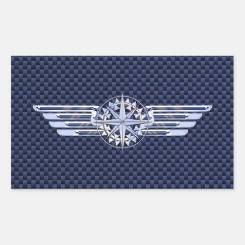 General Air Pilot Chrome Like Wings Compass Rectangular Sticker