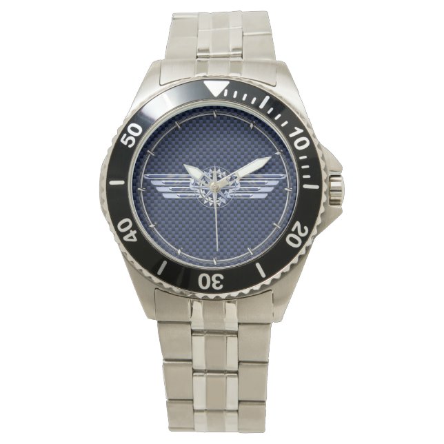 General Air Pilot Chrome Like Wings Compass Watch (Front)