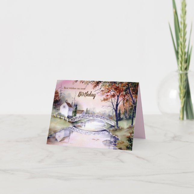 General Birthday Arched Bridge Watercolor Painting Announcement (Front)