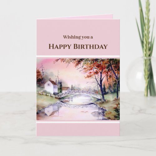 General Birthday Arched Bridge Watercolor Painting Holiday Card