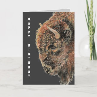 General Birthday Buffalo, Bison, Watercolor Animal Card