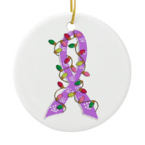 General Cancer Christmas Lights Ribbon Ceramic Ornament