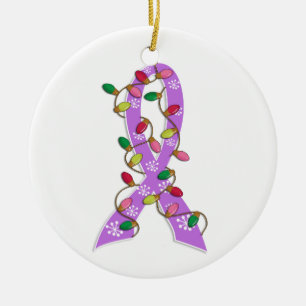 General Cancer Christmas Lights Ribbon Ceramic Ornament