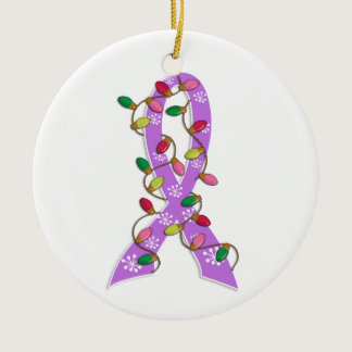 General Cancer Christmas Lights Ribbon Ceramic Ornament