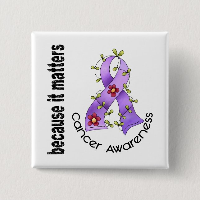 General Cancer Flower Ribbon 3 Button (Front)
