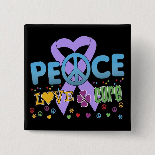 General Cancer Groovy Peace Love Cure Pinback Button (Front)