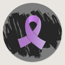 General Cancer Lavender Ribbon With Scribble Classic Round Sticker