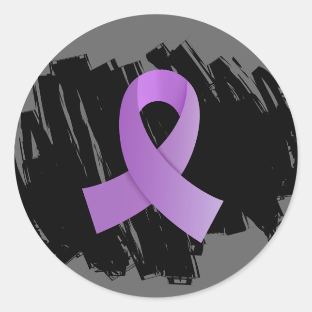 General Cancer Lavender Ribbon With Scribble Classic Round Sticker (Front)