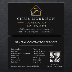 General Construction Black Gold QR Code Business Card
