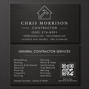 General Construction Black Silver Metallic QR Code Business Card