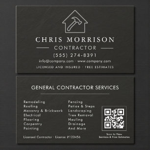 General Construction Black Silver Stone QR Code Business Card
