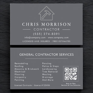 General Construction Gray Silver QR Code Business Card