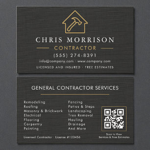 General Construction Linen Black Gold QR Code Business Card