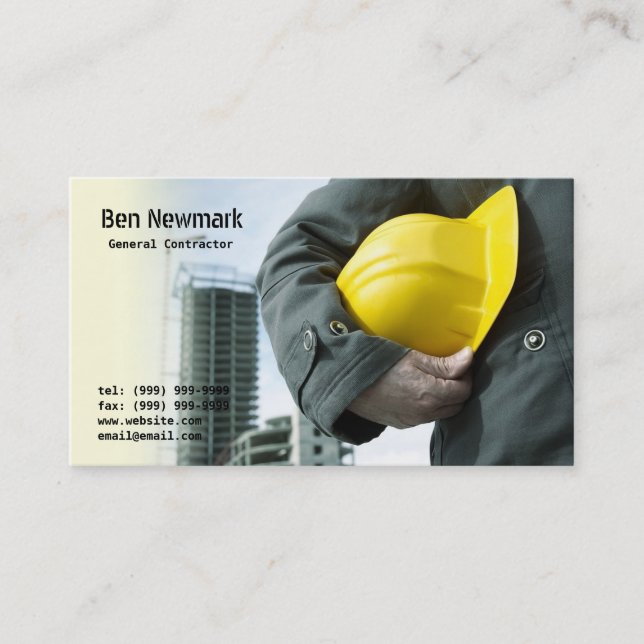 General Contractor, Builder, Construction, Business Card (Front)